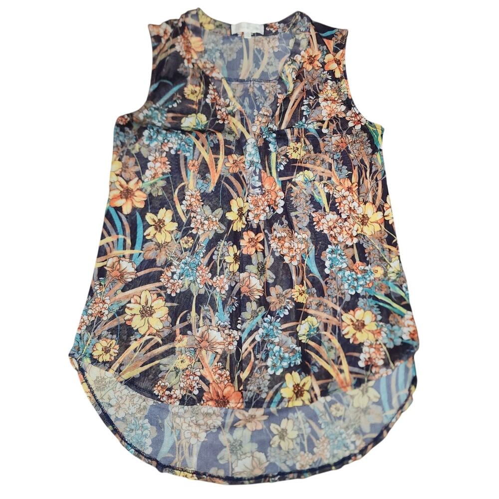 Eden & Olivia Semi Sheer Mesh Fabric Sleeveless Floral Flowy Blouse Size Small
